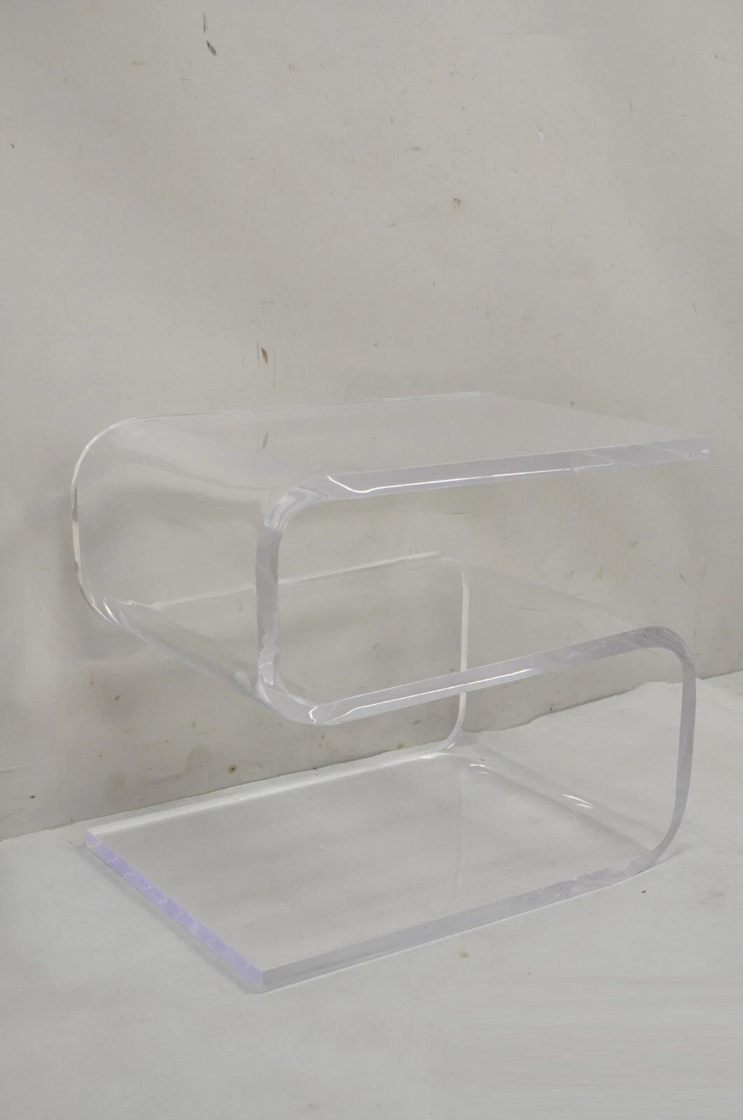 Vintage Mid Century Modern Clear Lucite Sculptural "S" Form" 3 Tier Side Table