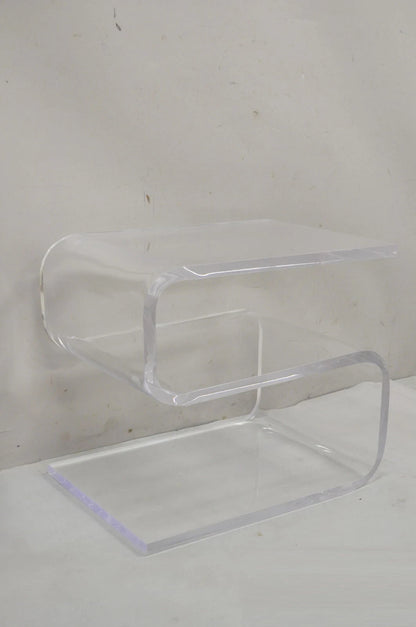 Vintage Mid Century Modern Clear Lucite Sculptural "S" Form" 3 Tier Side Table