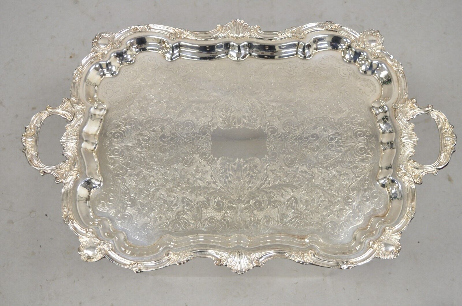 Vintage English Silver Mfg Corp Large Silver Plated Etched Platter Tray