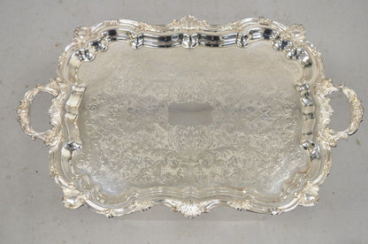 Vintage English Silver Mfg Corp Large Silver Plated Etched Platter Tray