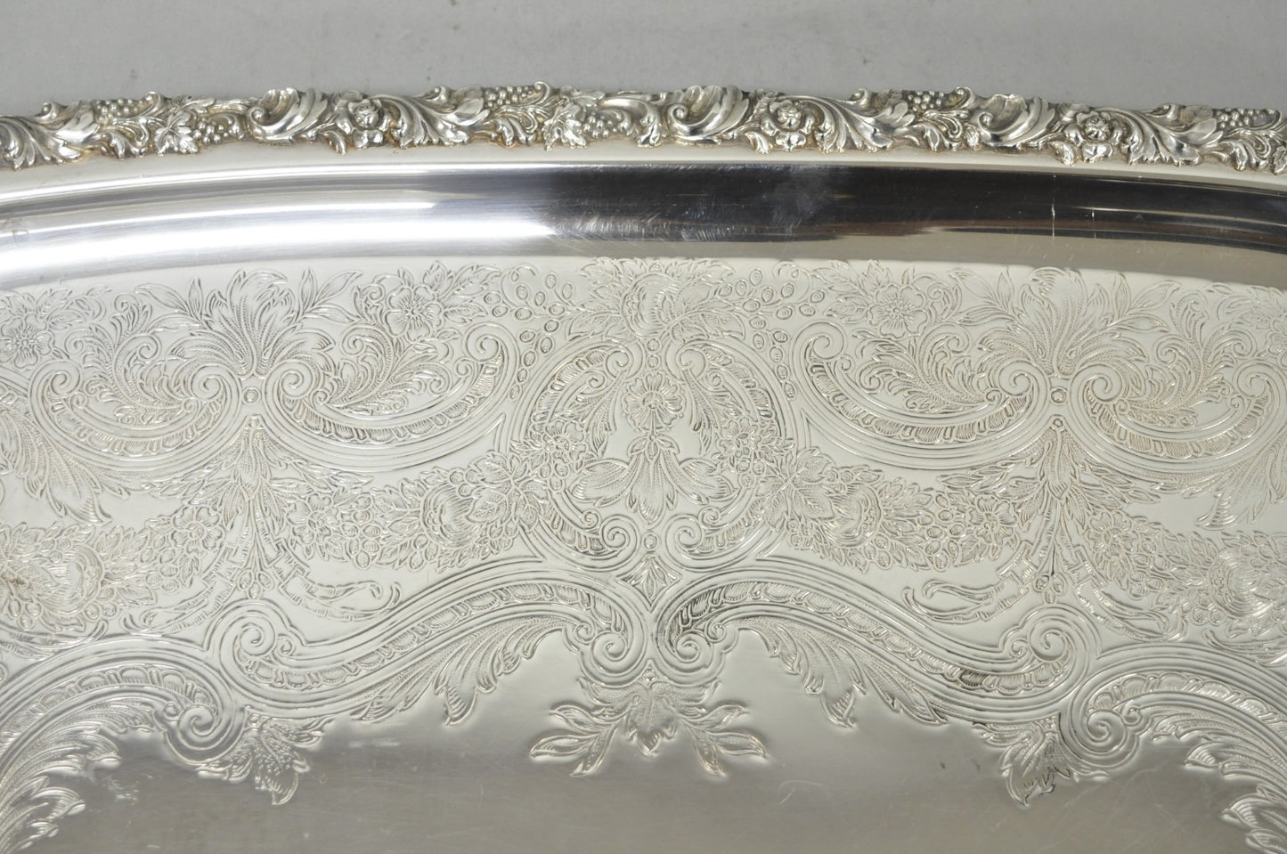 Antique E.G. Webster & Son Victorian Silver Plated Floral Repousse Serving Tray