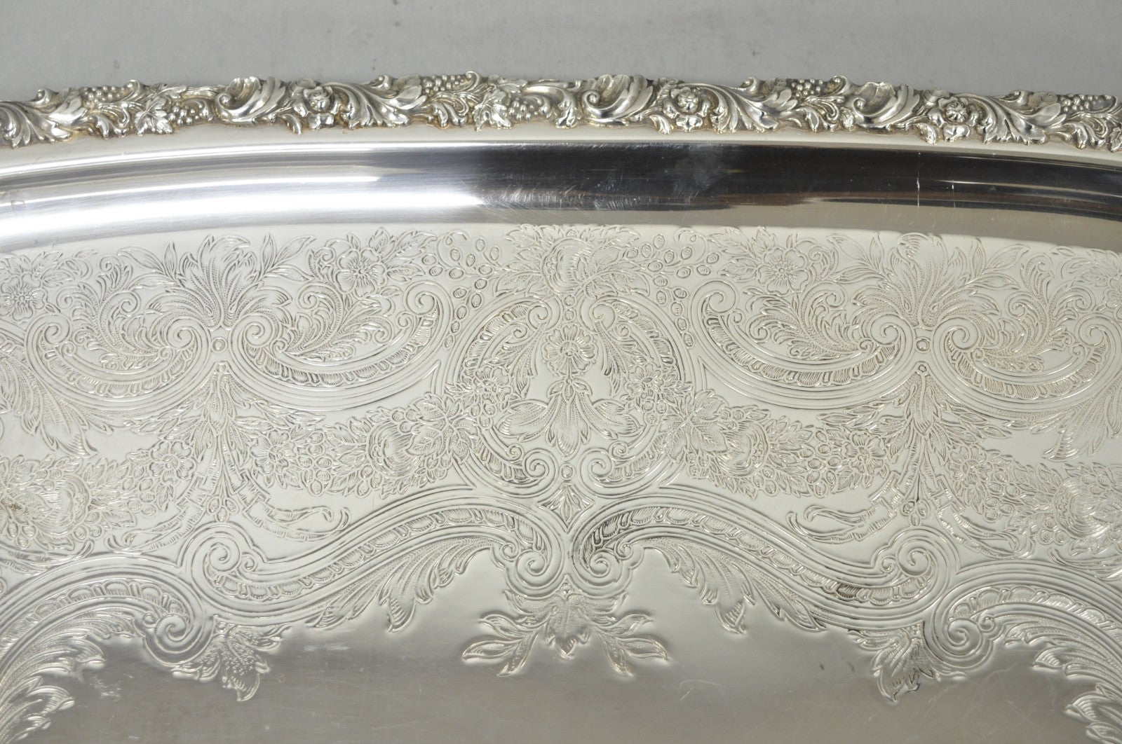 Antique E.G. Webster & Son Victorian Silver Plated Floral Repousse Serving Tray