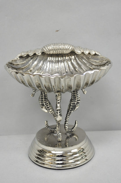 Decorative Nautical Silver Plated Seahorse Clamshell Pedestal Compote Candy Dish