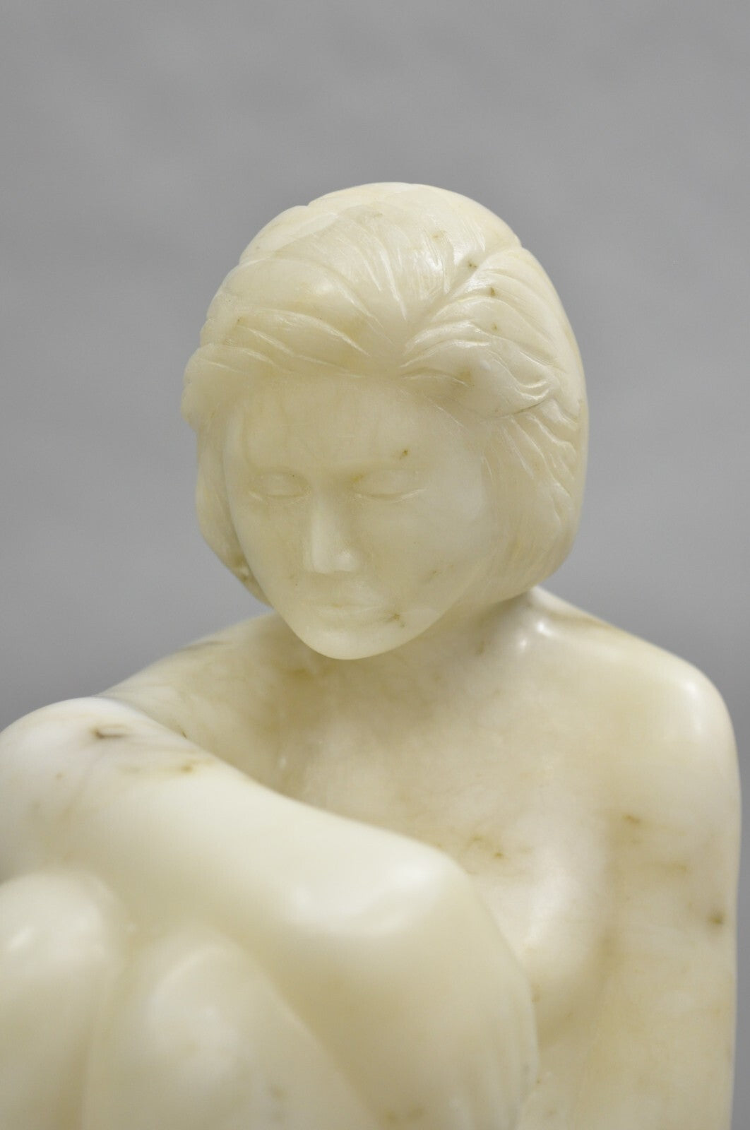 Morton Gaffin "Seated Woman" Modernist Carved White Alabaster Nude Sculpture
