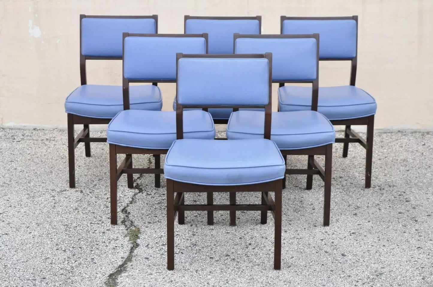 Vintage Mid Century Modern Jens Risom Style Blue Sculpted Dining Chair -Set of 6