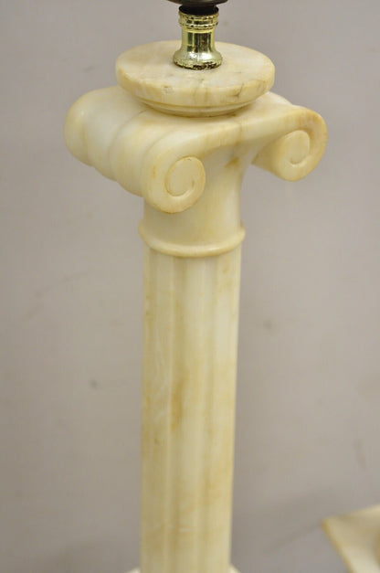 Antique Italian Neoclassical Marble Alabaster Corinthian Column Table Lamp Pair