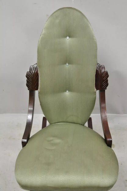 Vintage Children's Victorian Small Cherry Wood Green Rocking Chair Rocker