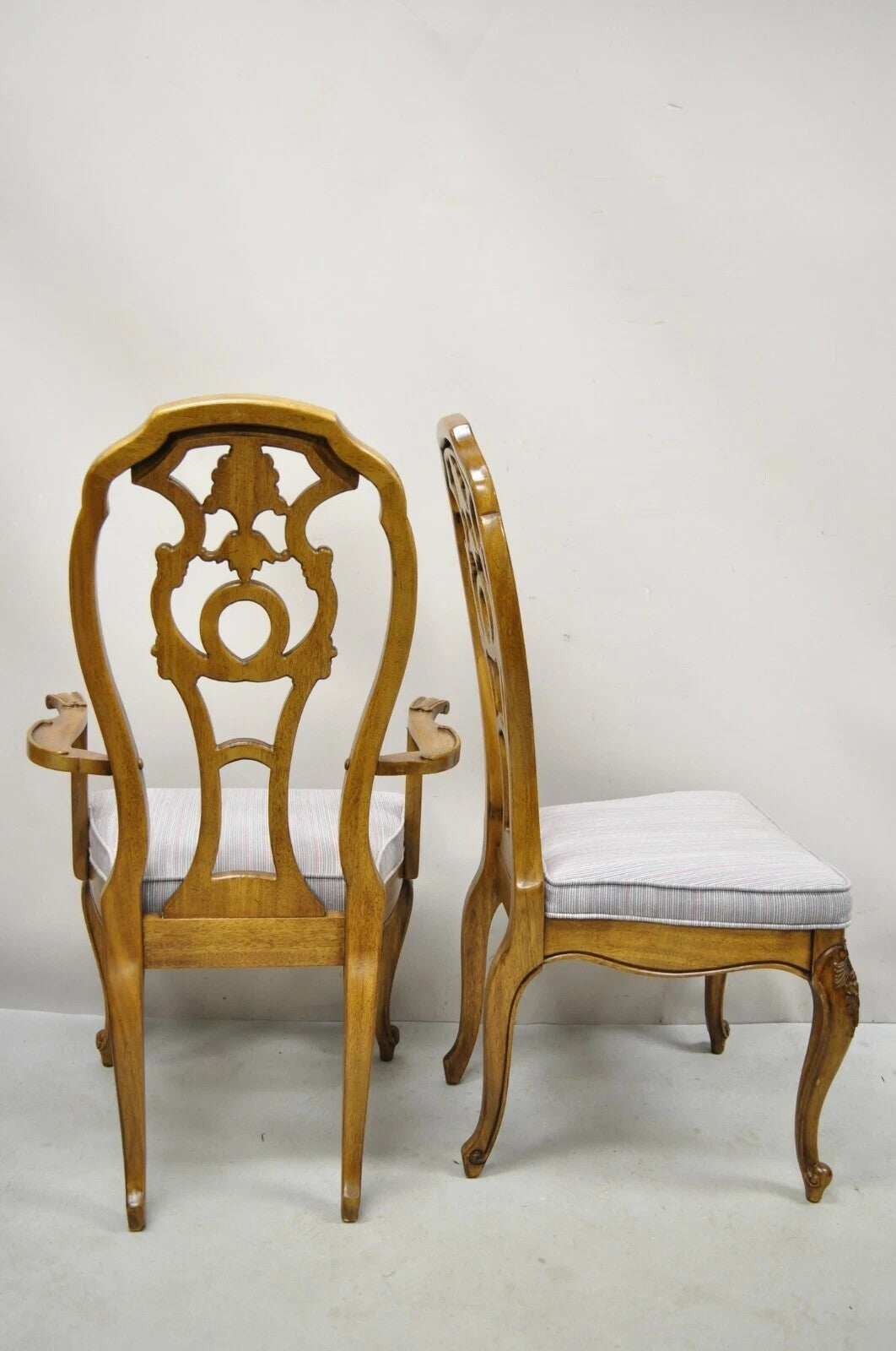 Vintage Italian Baroque Rococo Carved Wood Fretwork Dining Chairs - Set of 6