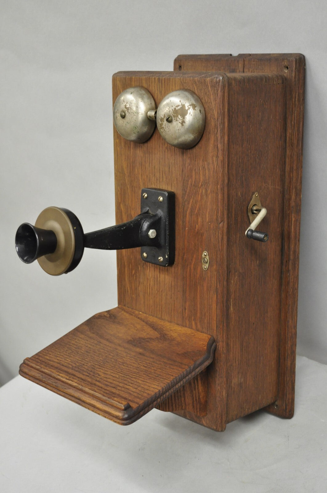 Antique Victorian Quartersawn Oak Hand Crank Candlestick Phone Wall Telephone