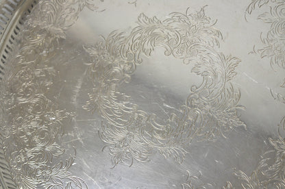 Webster Wilcox "Brandon Hall" 7572G Silver Plated Reticulated 15" Round Bar Tray