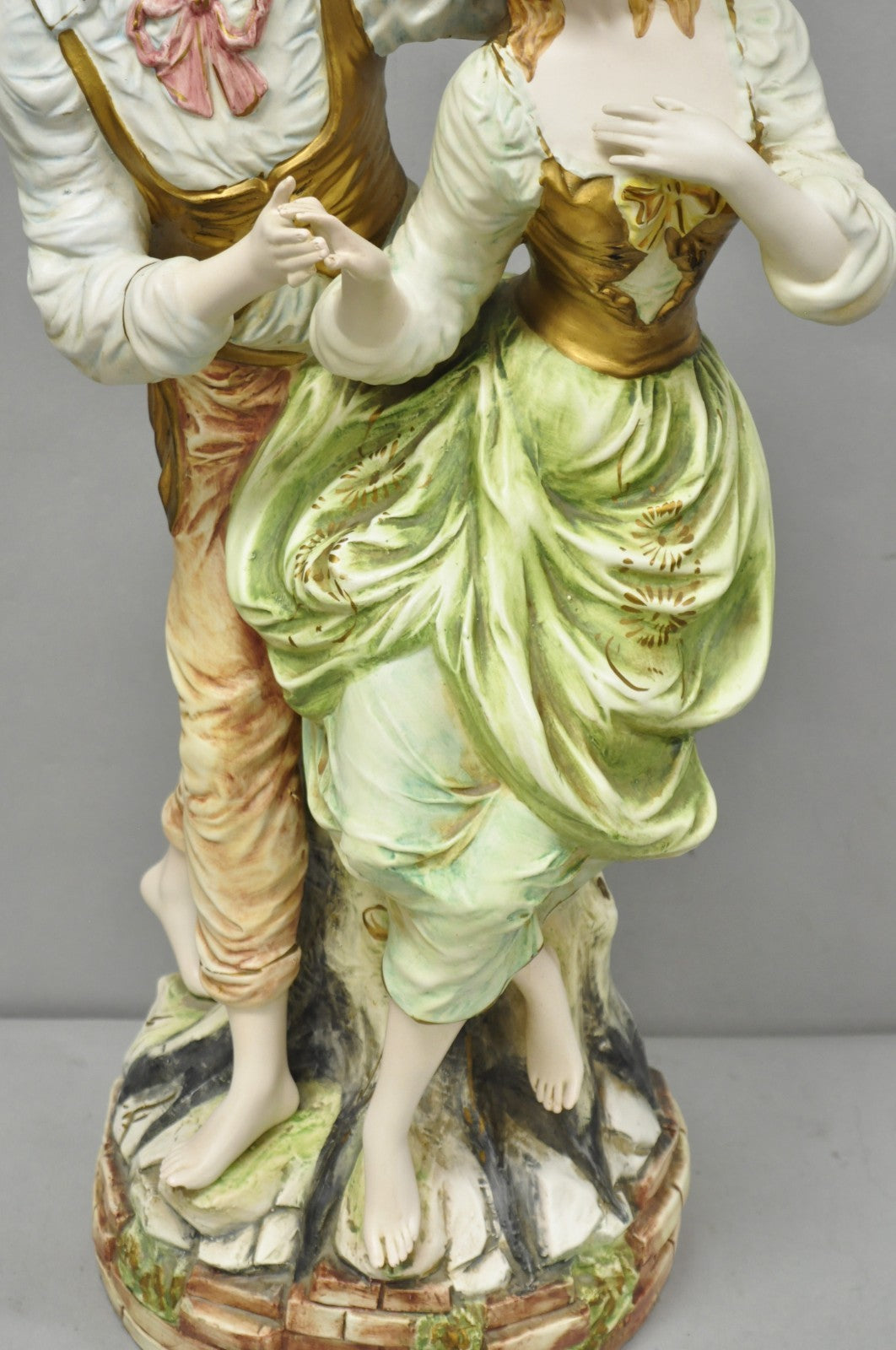 Vintage 1964 Azzolin Brothers Ceramic Boy & Girl Large Courting Statue Figurine