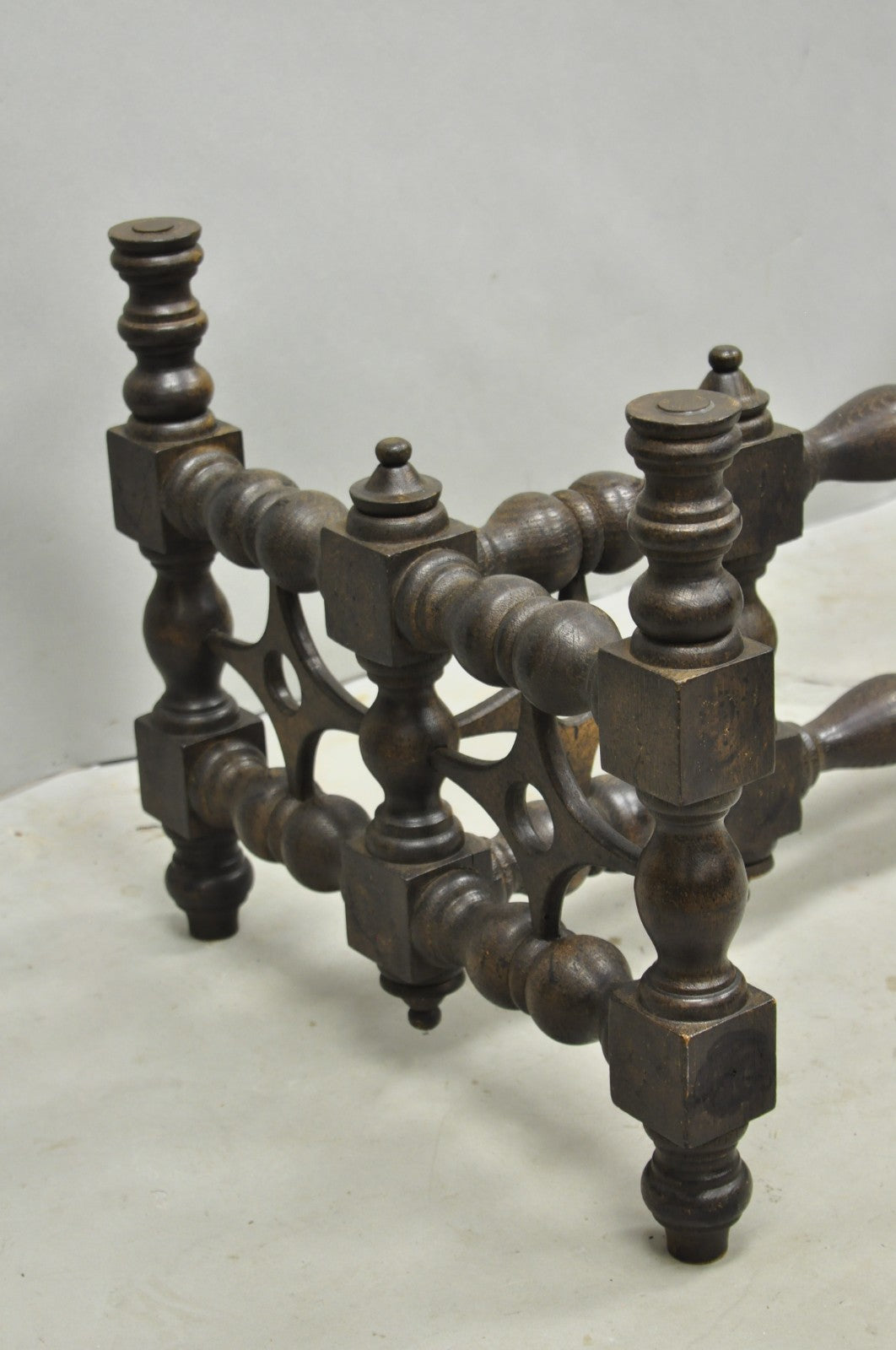 Vintage Gothic Renaissance Wooden Fretwork Rectangular Glass Top Coffee Table