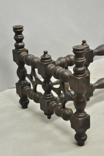 Vintage Gothic Renaissance Wooden Fretwork Rectangular Glass Top Coffee Table