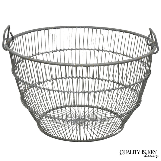 Vintage Industrial Modern Large 24" Metal Wire Oyster Clam Throw Blanket Basket