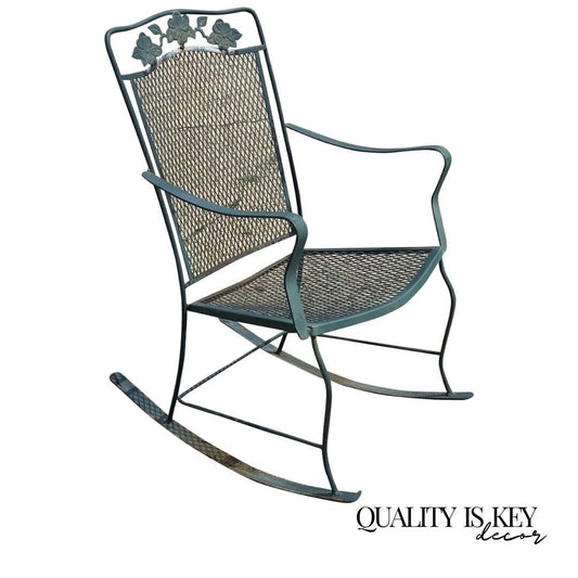 Vintage Wrought Iron Victorian Style Green Garden Patio Rocker Rocking Chair