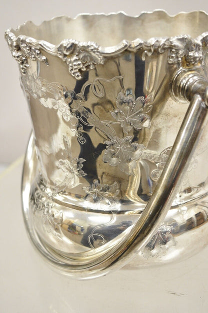 Antique BSCEP English Victorian Silver Plated  Grapevine Ice Bucket w Handle.