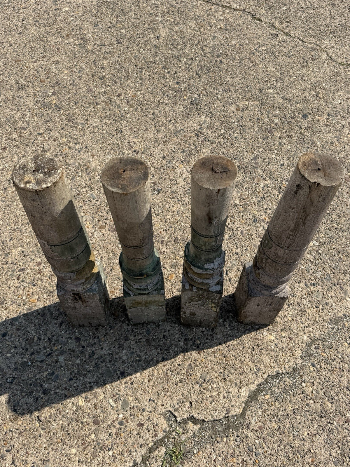 Antique French Farmhouse Turn Carved Wooden Baluster Spindle Table Legs Set of 4
