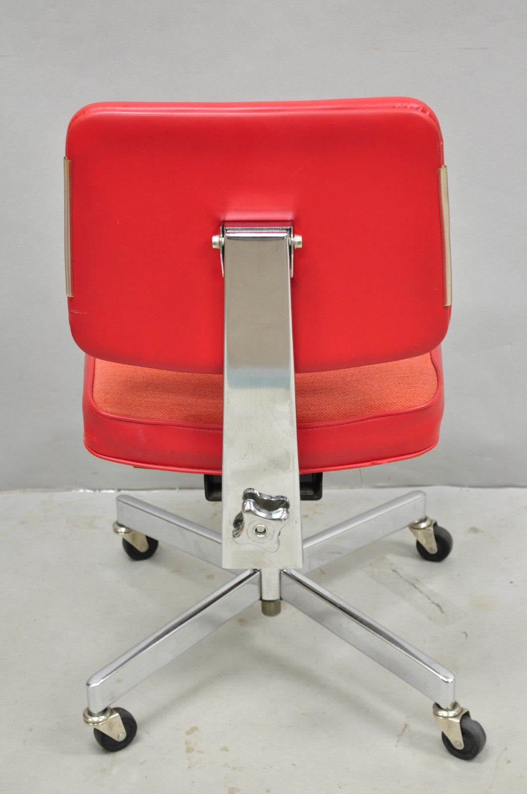 Vintage Mid Century Modern Red Adjustable Chrome Office Desk Chair by HON