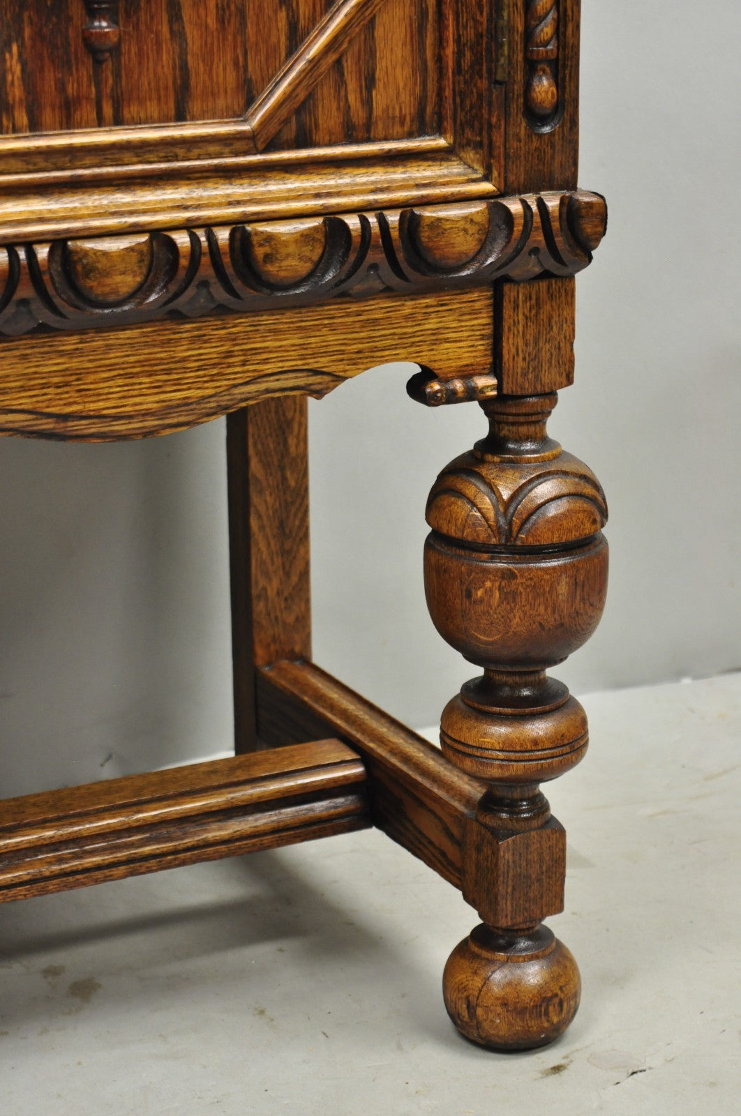 Antique Jacobean Renaissance Tudor Oak Blind China Cabinet Bookcase Cupboard