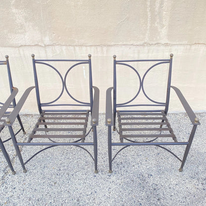 Neoclassical Regency Aluminum & Steel Metal Outdoor Patio Arm Chair - Set of 4