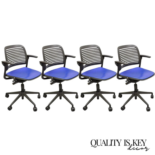 Steelcase 487 Cachet Swivel Office Desk Chair with Blue Seat - Set of 4