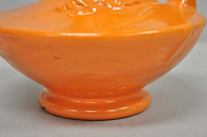 Antique 1940s Roseville Pottery USA Pitcher Ewer Freesia Botanical Orange Vase