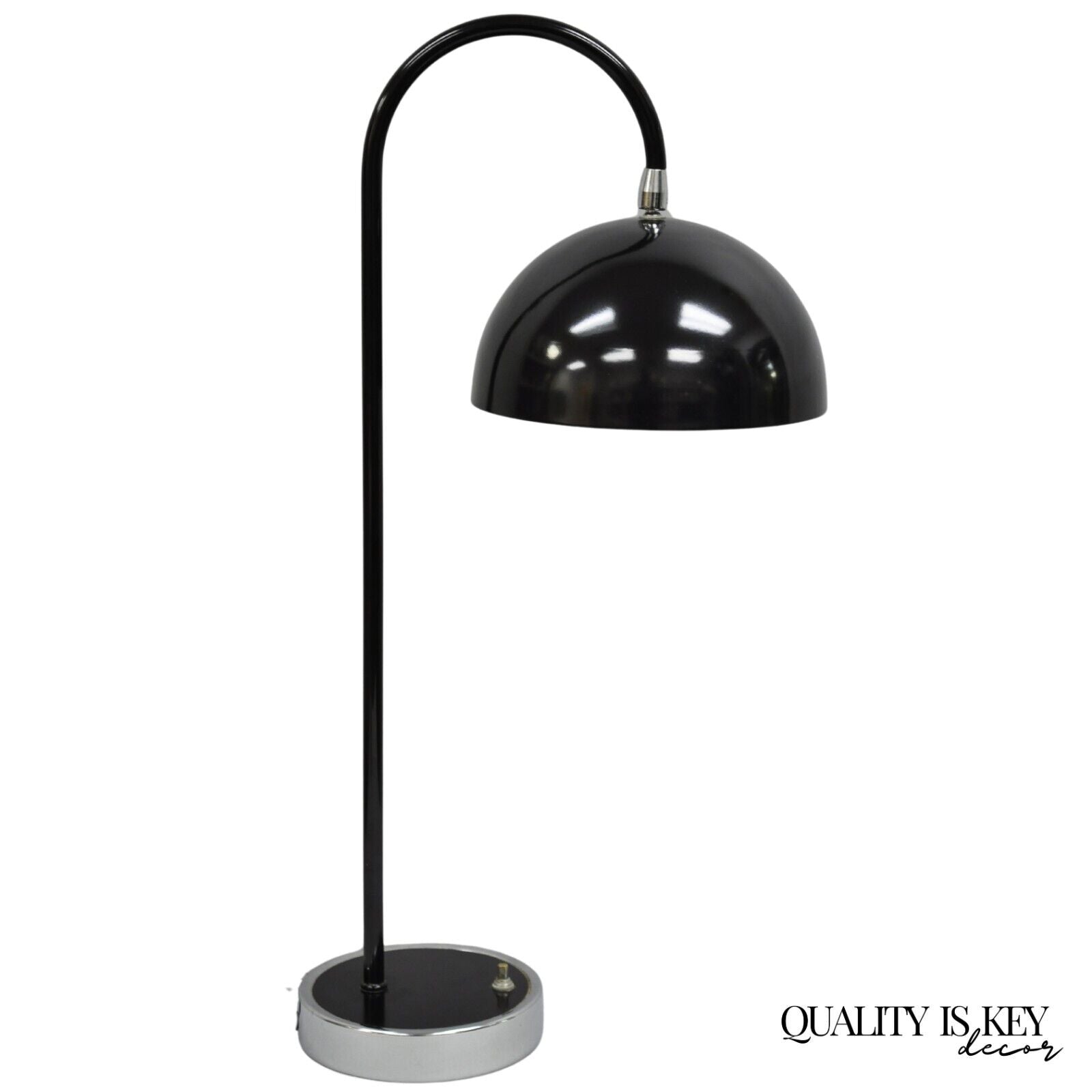 Vintage Mid Century Modern Black Arc Chrome Metal Table Desk Lamp