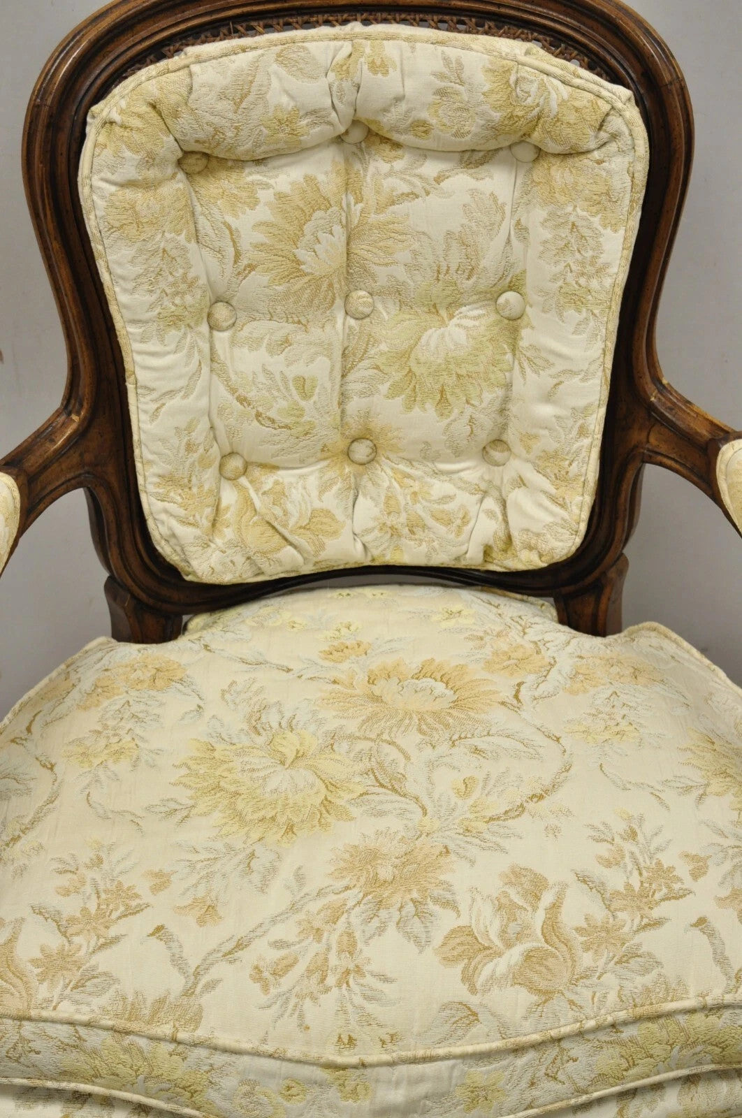 Vintage Heritage French Country Louis XV Style Cane Back Fauteuil Arm Chair