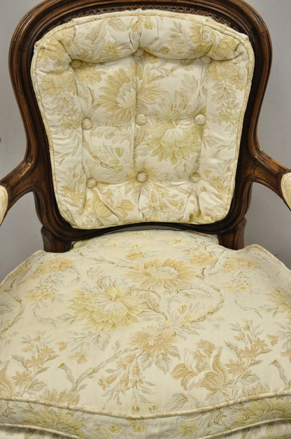 Vintage Heritage French Country Louis XV Style Cane Back Fauteuil Arm Chair