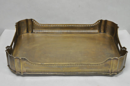 Contemporary Large Burnished Brass Serving Platter Butlers Bar Tray on Feet