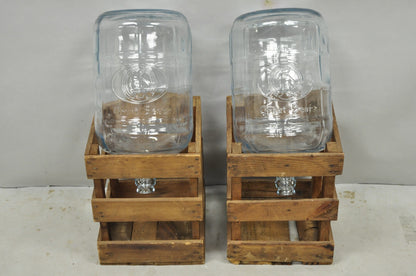 Vintage Great Bear Clear 5 Gallon Glass Carboy Jug in Wooden Crate - Pair