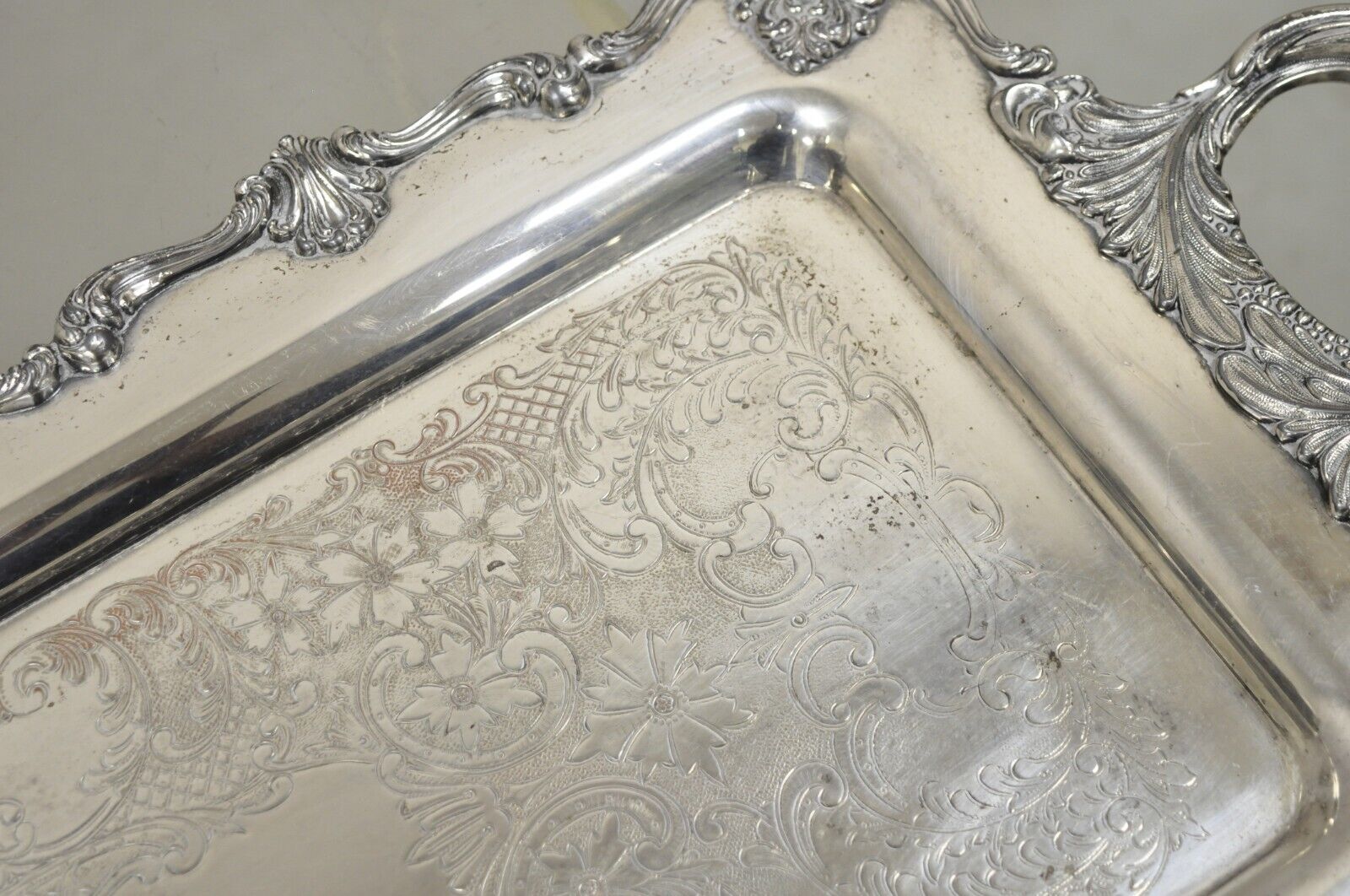 Vintage English Victorian Narrow Silver Plate Twin Handle Serving Platter Tray