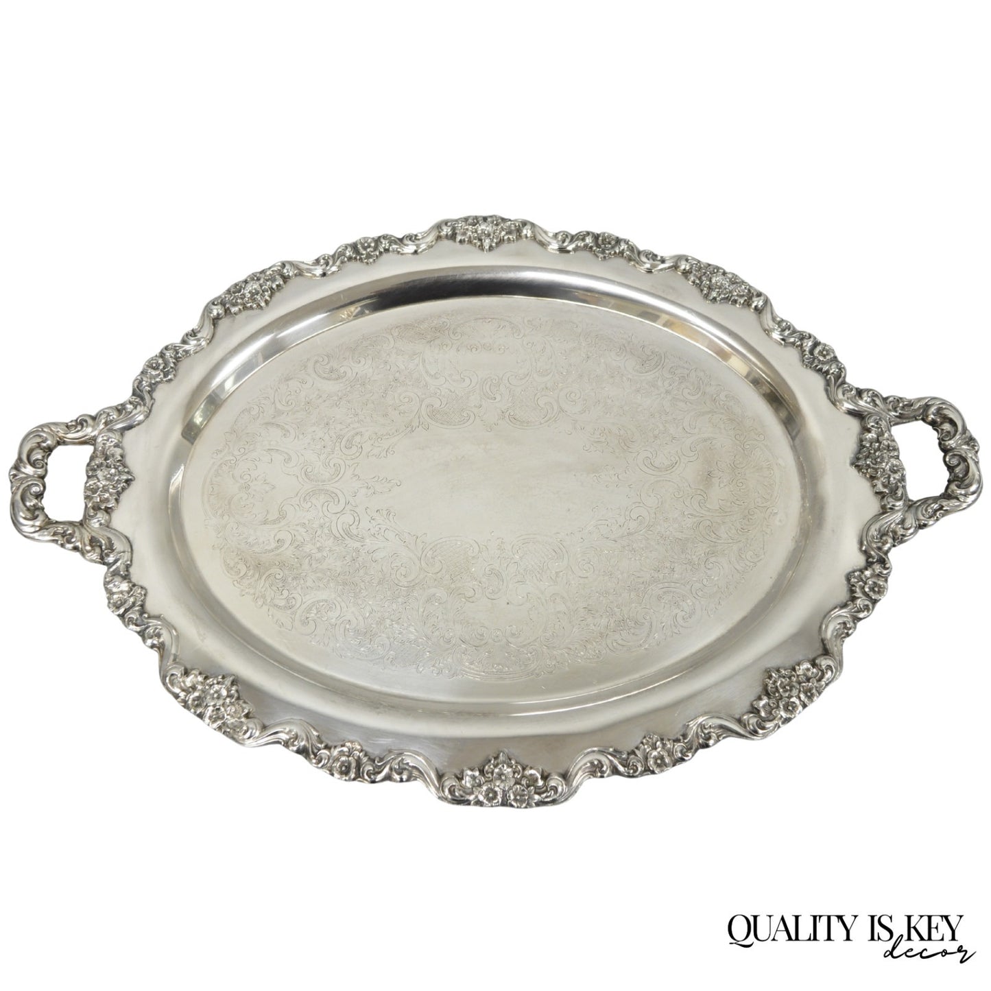 Vintage Poole 400 Lancaster Rose Oval Silver Plated Bar Serving Platter Tray