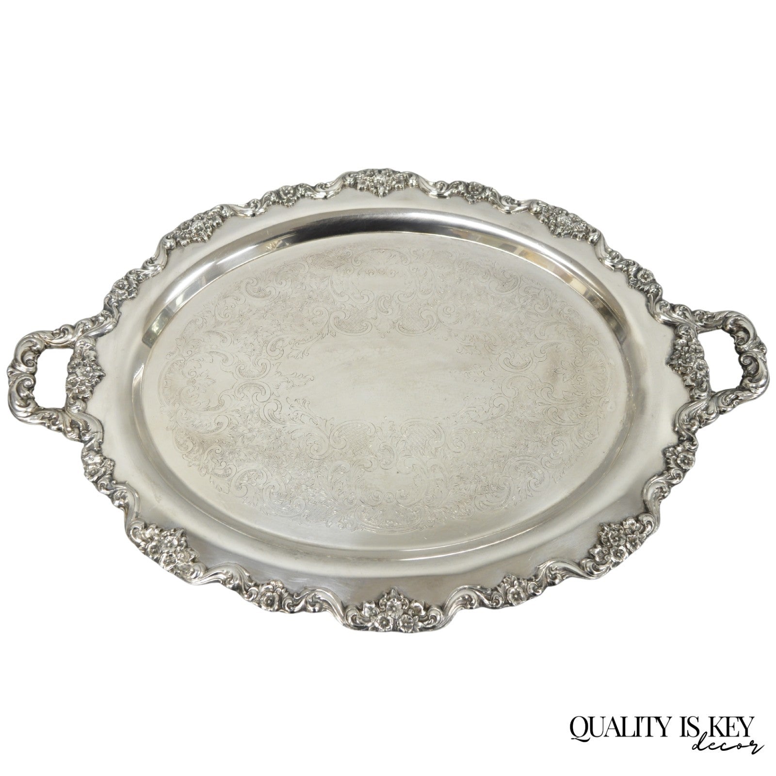 Vintage Poole 400 Lancaster Rose Oval Silver Plated Bar Serving Platter Tray