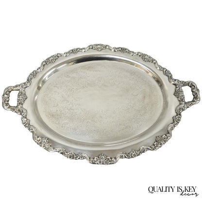 Vintage Poole 400 Lancaster Rose Oval Silver Plated Bar Serving Platter Tray