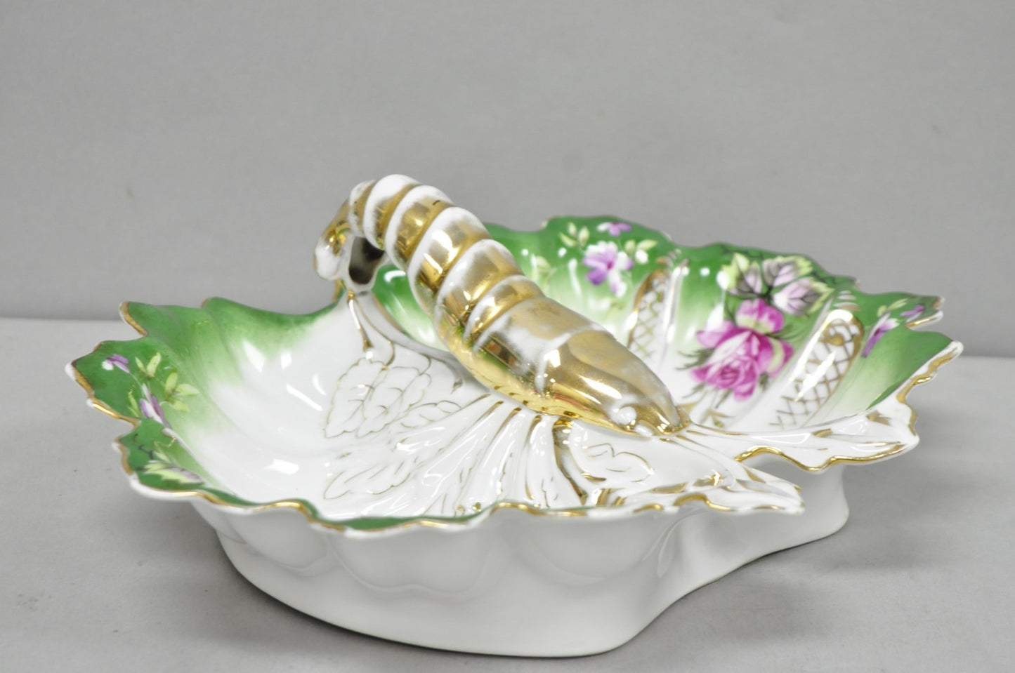 Antique Bavarian German Porcelain Gold Gilded Hand Painted Lobster Divided Dish