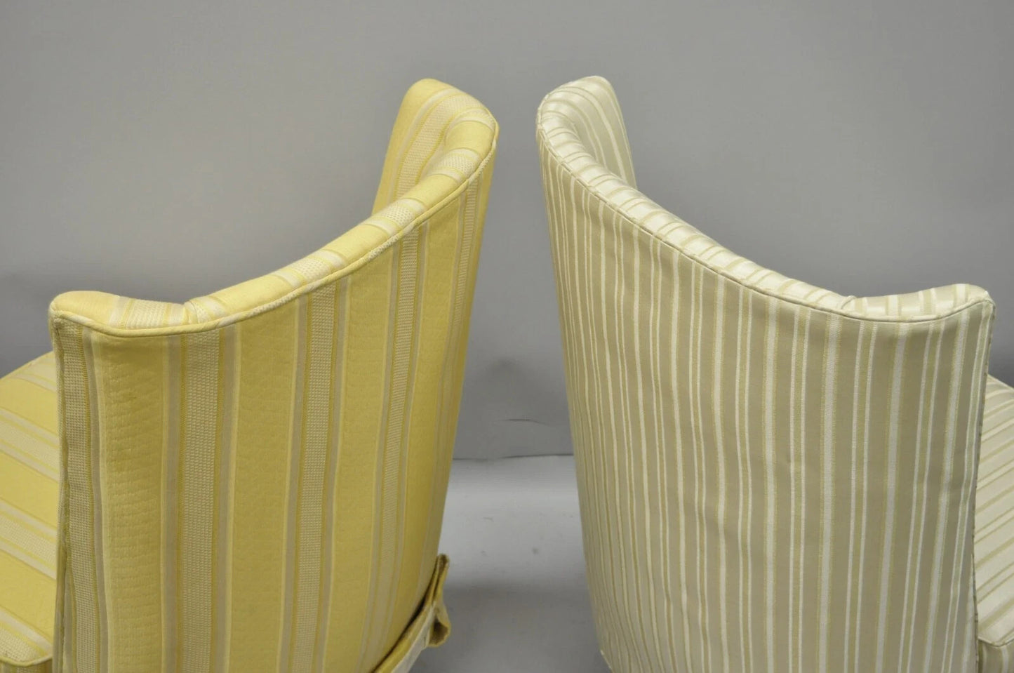 Paul Laszlo Mid Century Modern Upholstered Barrel Back Slipper Lounge Chair Pair