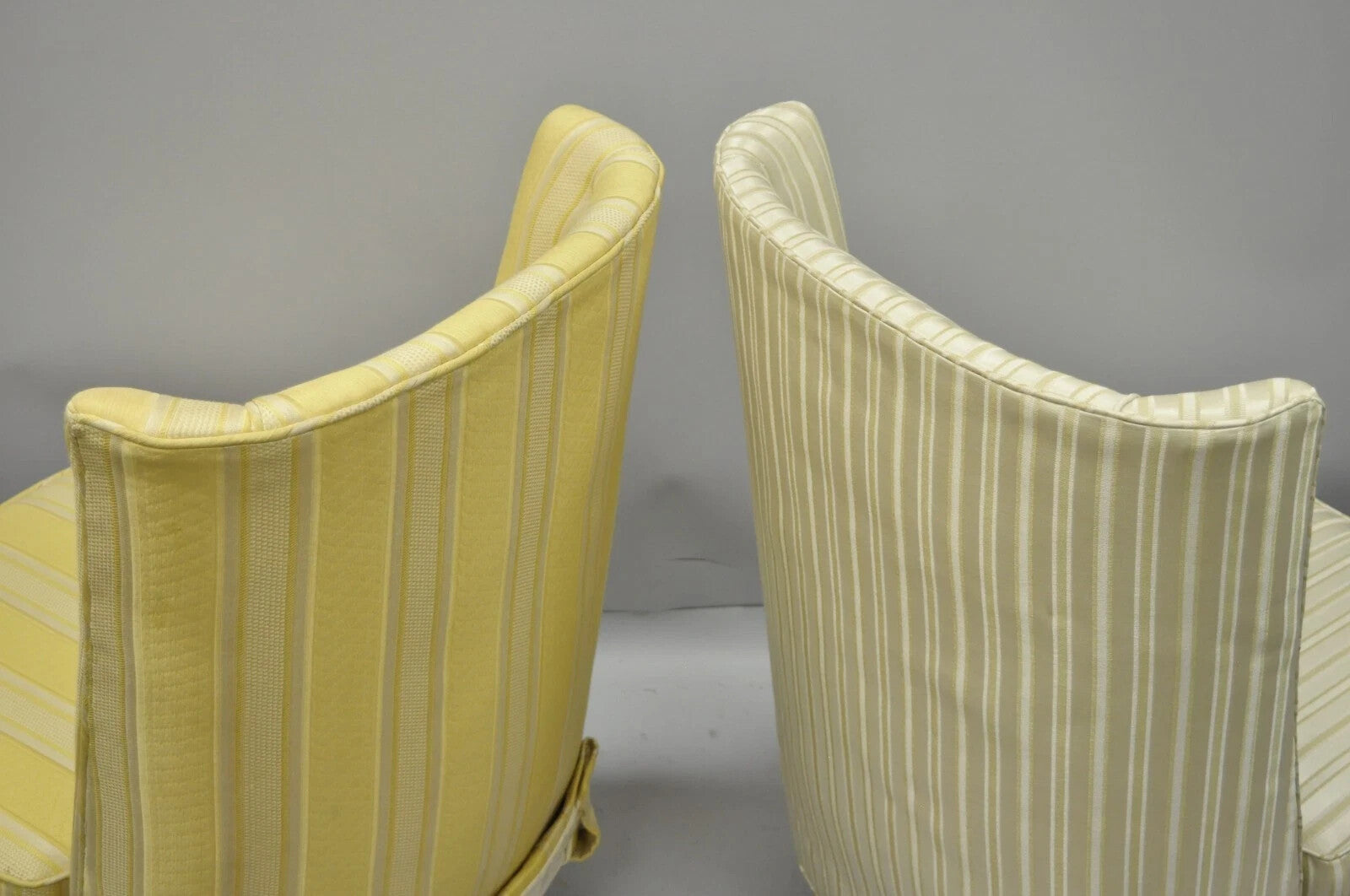 Paul Laszlo Mid Century Modern Upholstered Barrel Back Slipper Lounge Chair Pair