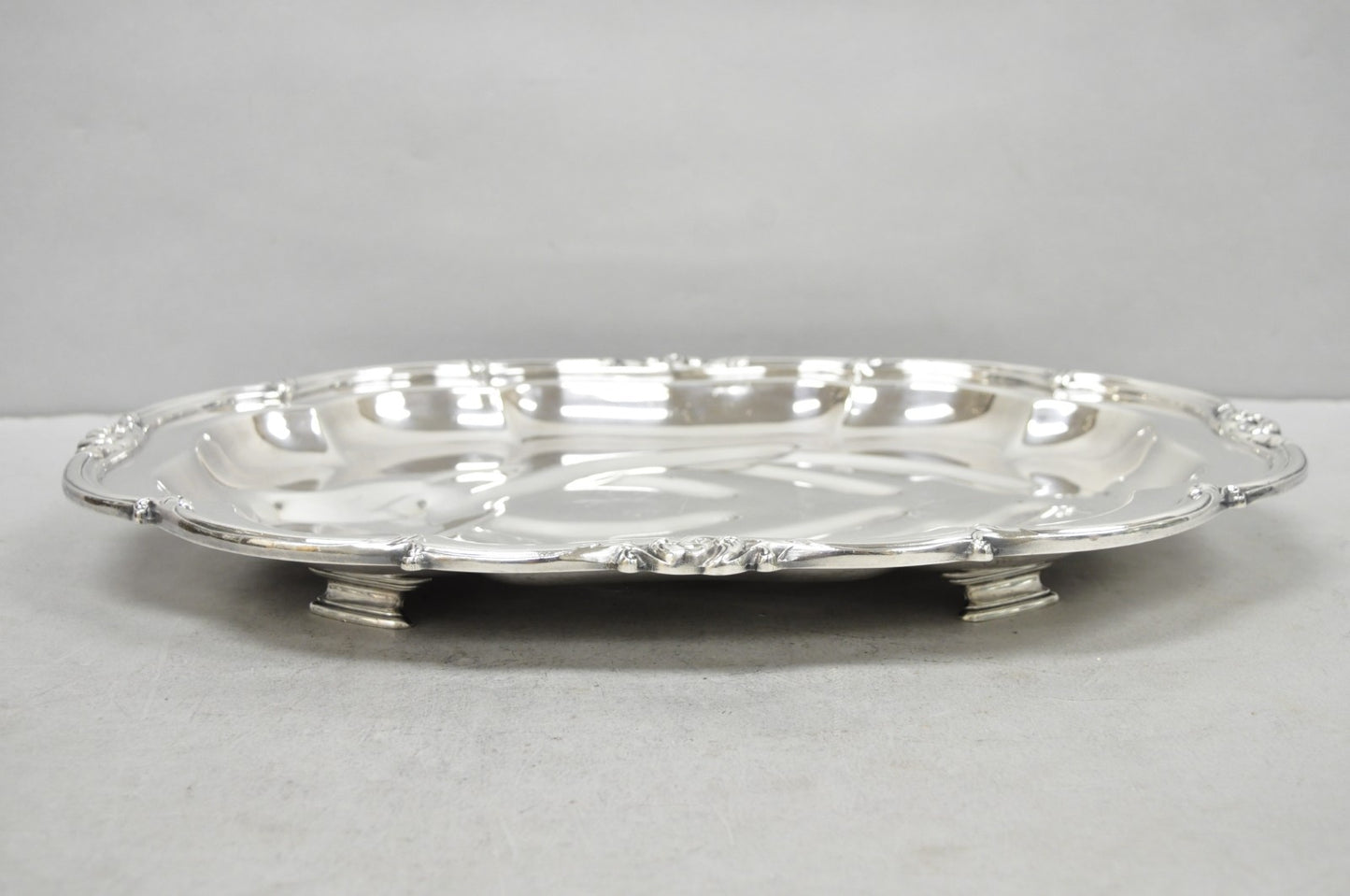 Vintage Silver Plated Scalloped Oval "Stag/Deer" Meat Serving Platter Tray
