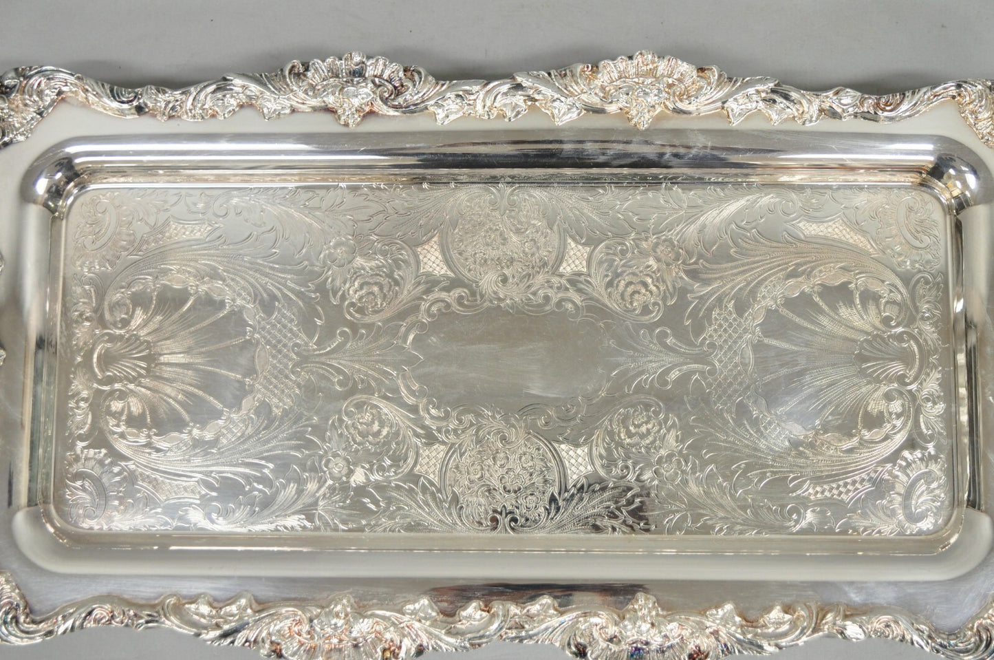 Vintage Leonard Victorian Ornate Silver Plated Narrow Trinket Dish Bar Tray