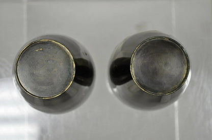 Vintage 10" Oriental Bronze Metal Pagoda Mountain Engraved Vase Set - a Pair