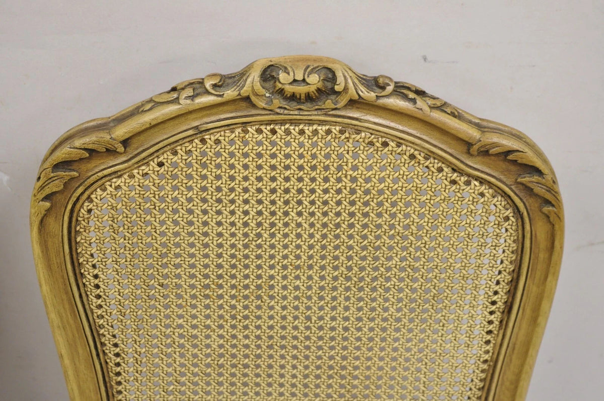 Antique French Provincial Louis XV Style Carved Walnut Cane Side Chair - a Pair