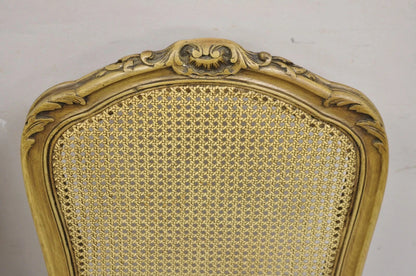 Antique French Provincial Louis XV Style Carved Walnut Cane Side Chair - a Pair
