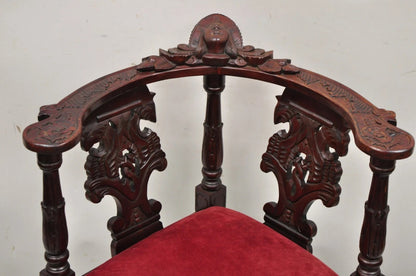 Reproduction Italian Renaissance Style Mahogany Corner Side Chair w/ Carved Face