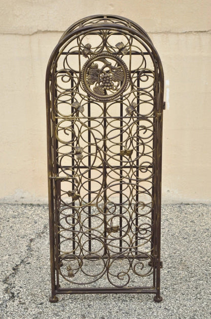 Mediterranean Style Wrought Iron 37 Wine Bottle Slot Holder Stand with Door