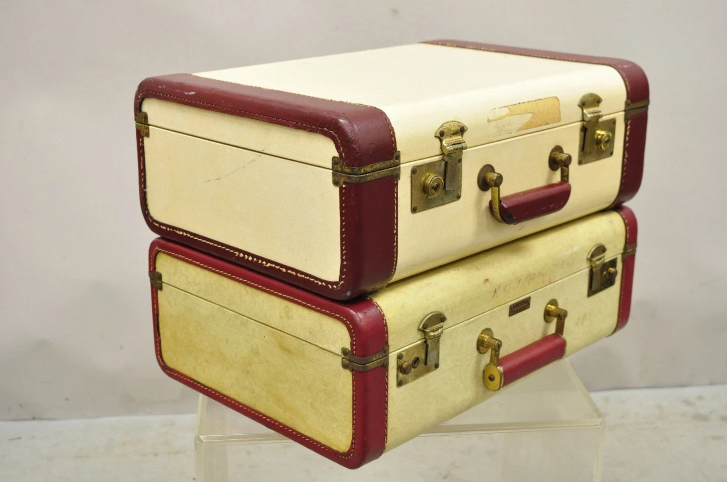 Vintage Horton & Hubbard Art Deco Cari-Lite Hard Luggage Travel Suitcase - Pair