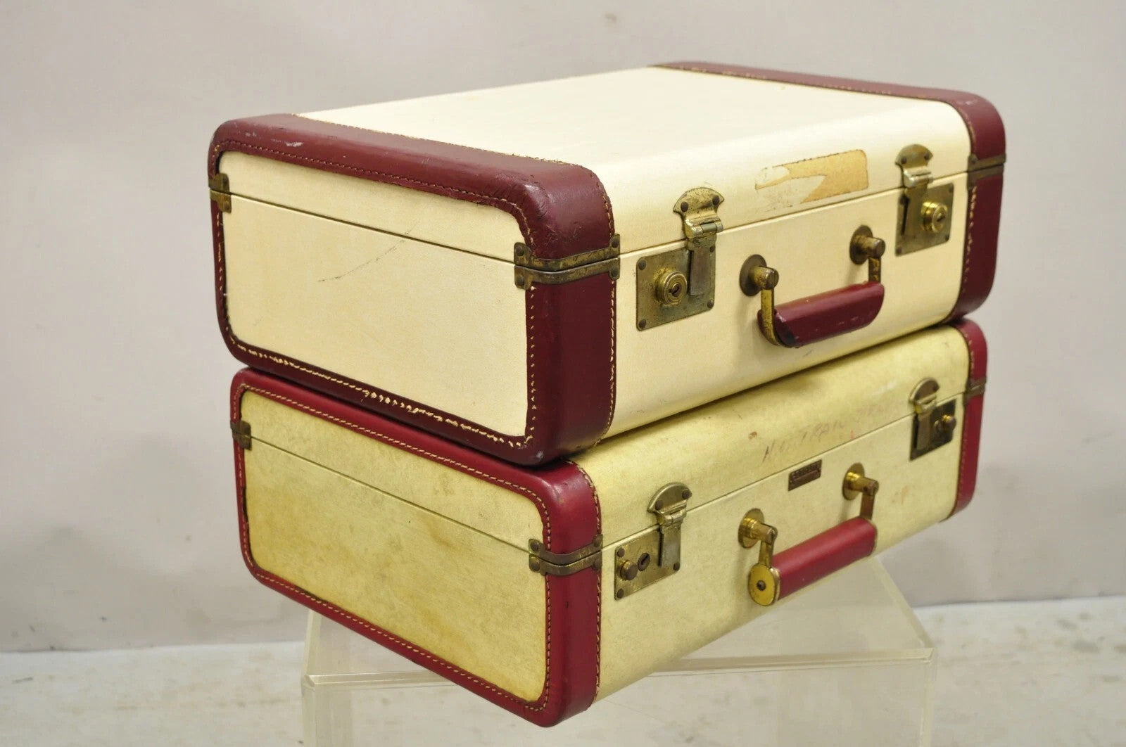 Vintage Horton & Hubbard Art Deco Cari-Lite Hard Luggage Travel Suitcase - Pair