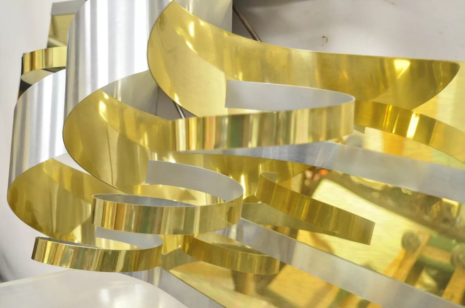 Vintage Curtis Jere 1989 Brass Chrome Ribbons Mid Century Modern Wall Sculpture