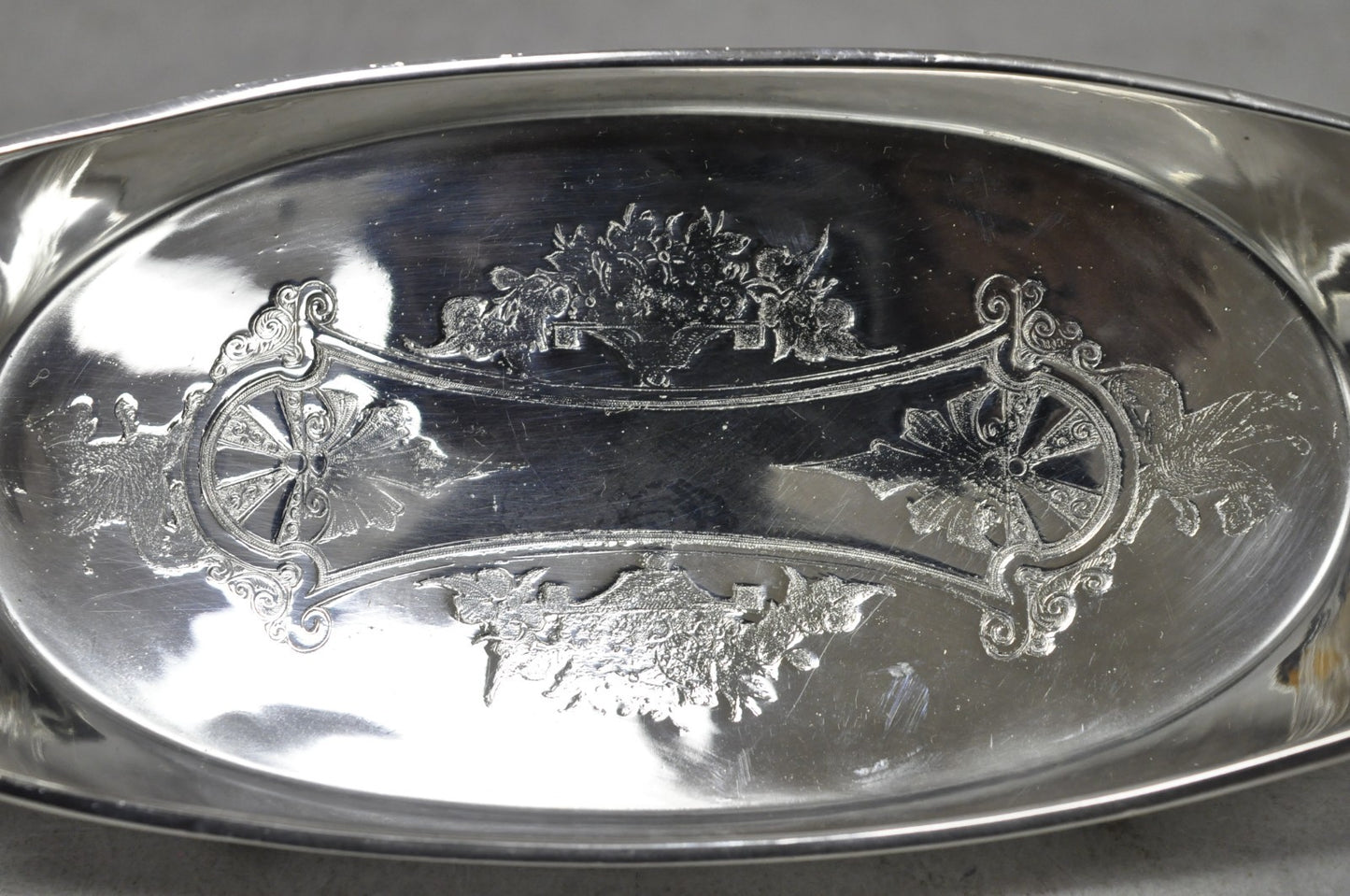 Antique French Renaissance Small Silver Plated Figural Twin Handle Trinket Dish