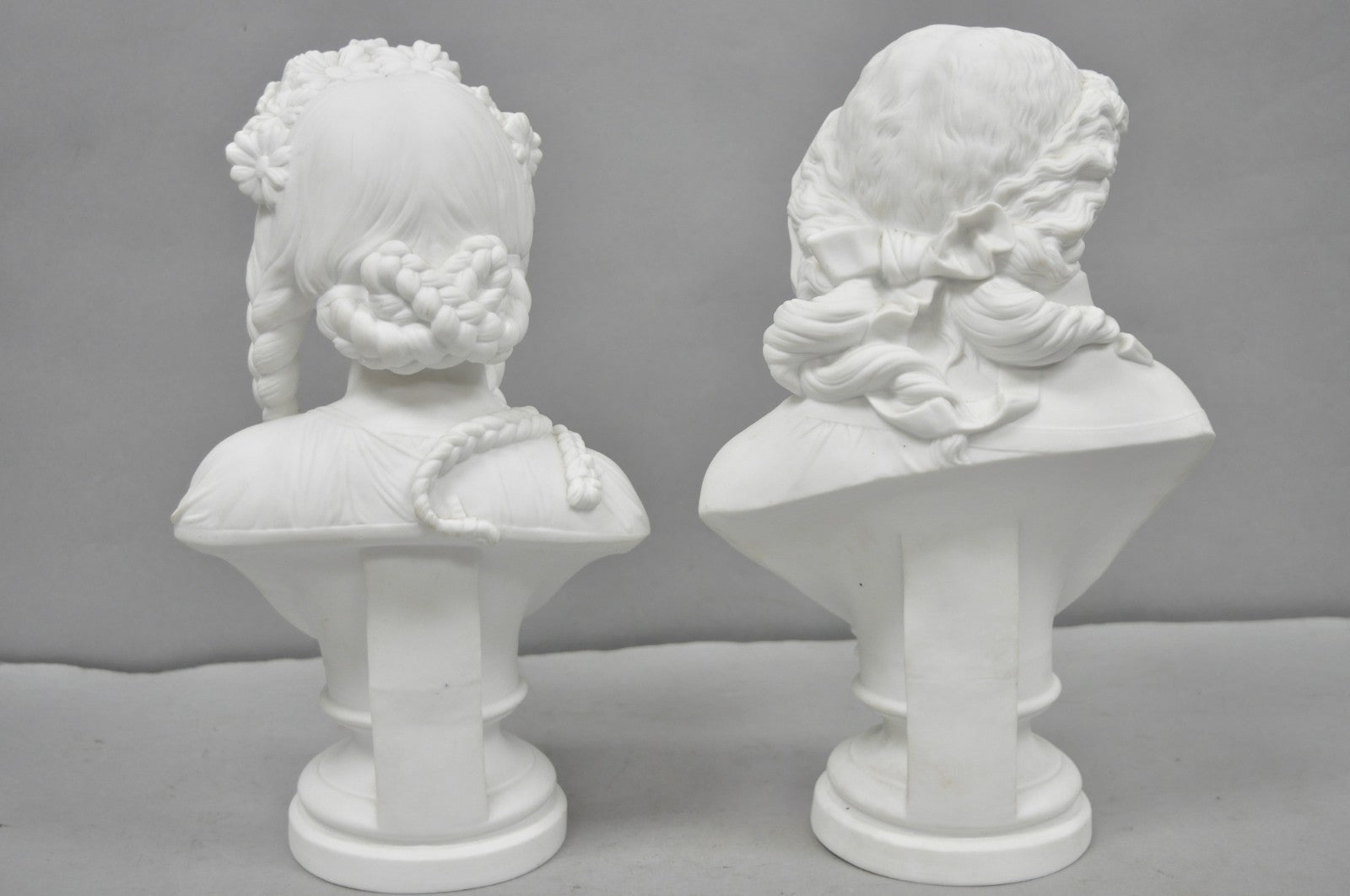 Antique French Classical Parian Porcelain 13" Goddess Female Maiden Bust - Pair